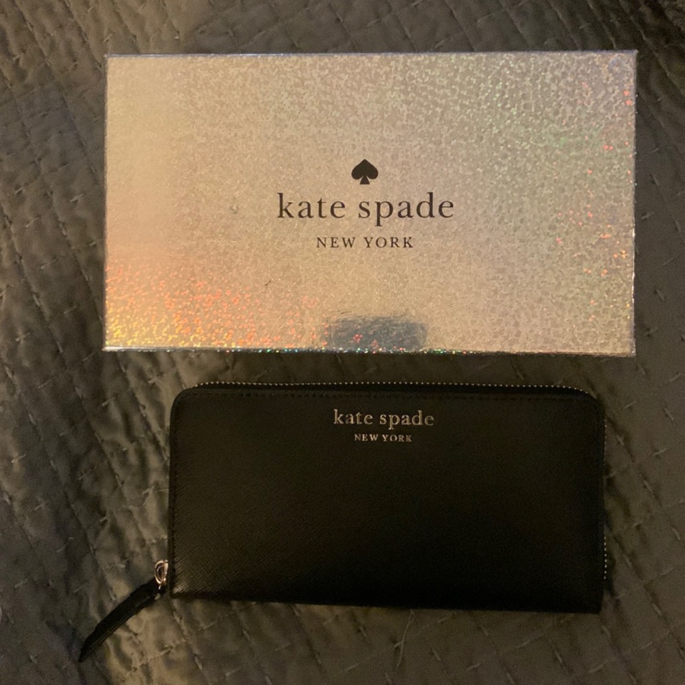 NEW KATE SPADE NEW YORK BLACK CAMERON SAFFIANO LEATHER WALLET LARGE NWT K9571